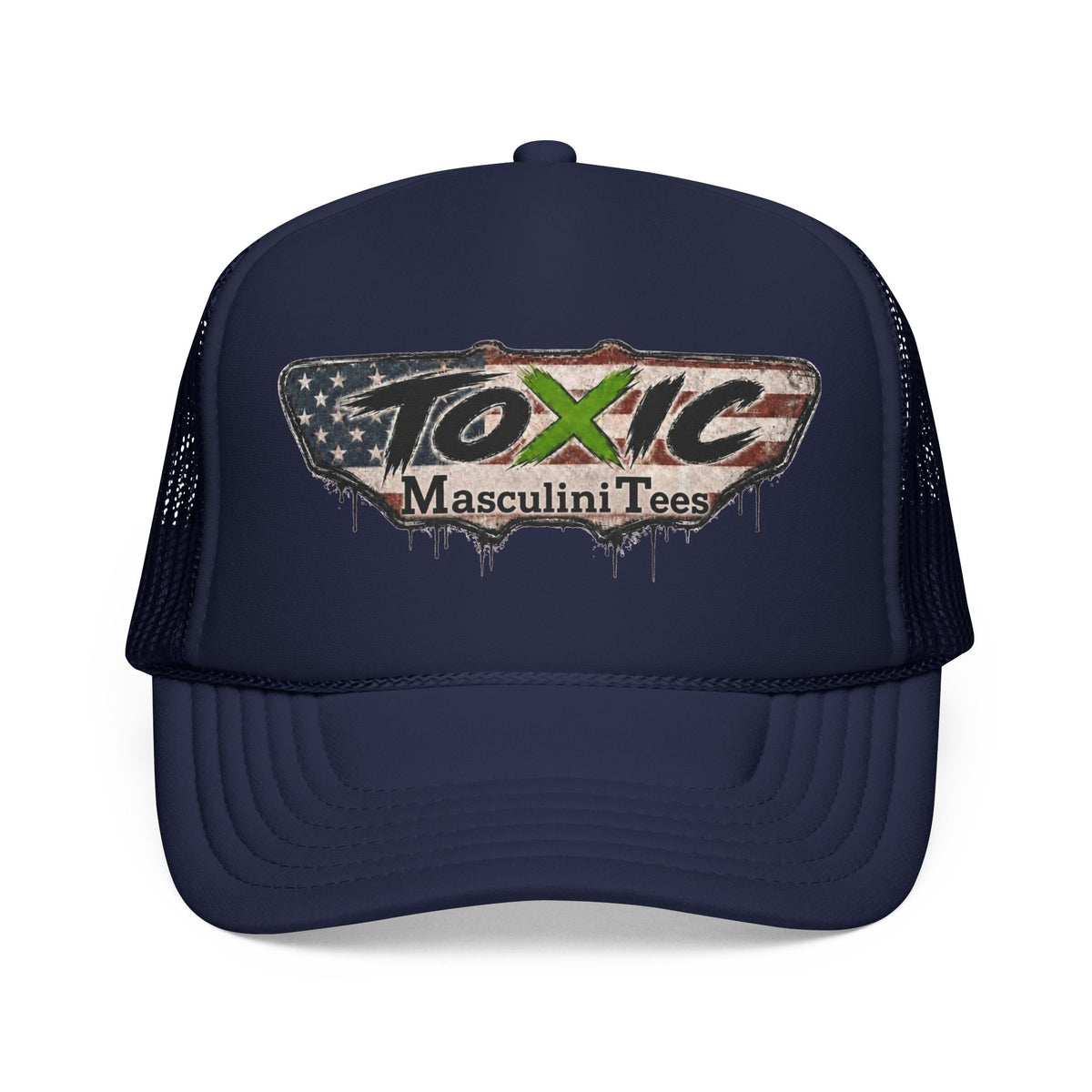 Toxic Masculini Tees Trucker Hat — Vintage American Flag Foam Cap