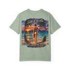 Beach T-Shirt — "Salt in the Air, Freedom in My Soul" Sunset Bikini Graphic