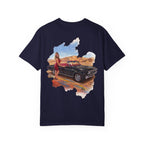Vintage Roadtrip T-Shirt — Woman by Classic Car Desert Scene
