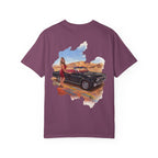 Vintage Roadtrip T-Shirt — Woman by Classic Car Desert Scene