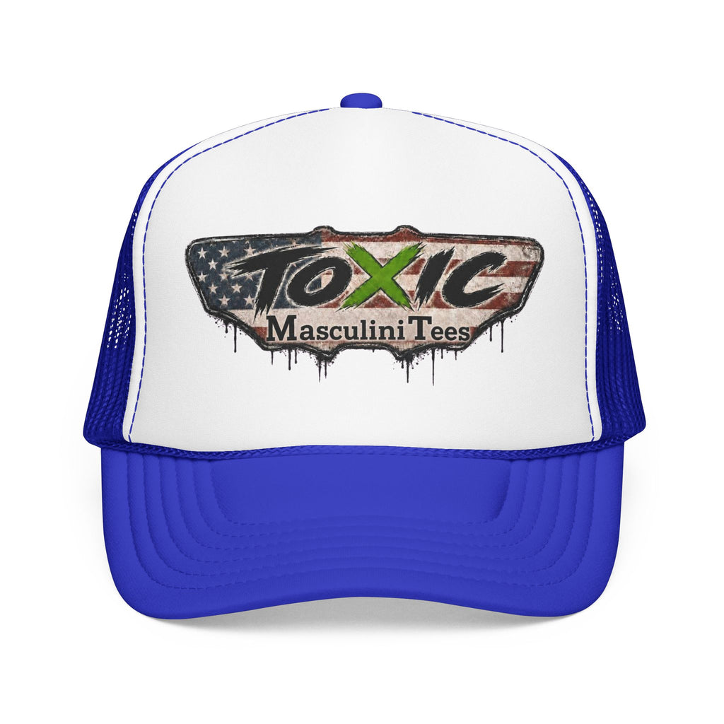 Toxic Masculini Tees Trucker Hat — Vintage American Flag Foam Cap