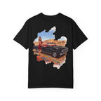 Vintage Roadtrip T-Shirt — Woman by Classic Car Desert Scene