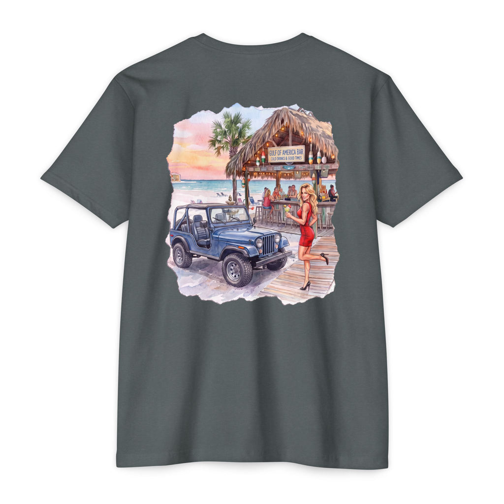 Beach Jeep T‑Shirt — Tropical Tiki Bar Sunset Graphic Tee