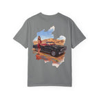 Vintage Roadtrip T-Shirt — Woman by Classic Car Desert Scene