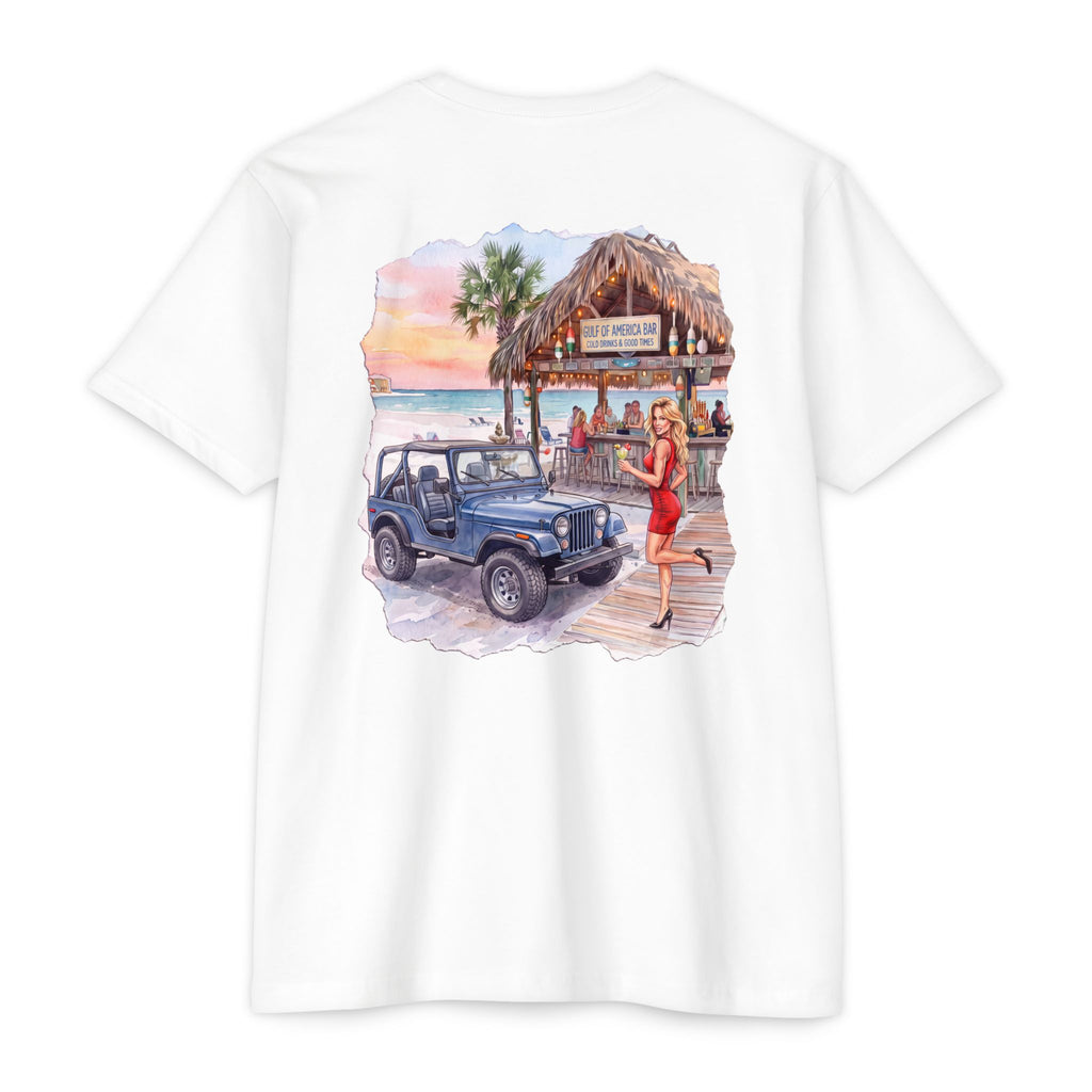 Beach Jeep T‑Shirt — Tropical Tiki Bar Sunset Graphic Tee