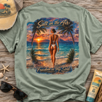 Beach T-Shirt — "Salt in the Air, Freedom in My Soul" Sunset Bikini Graphic