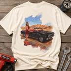 Vintage Roadtrip T-Shirt — Woman by Classic Car Desert Scene