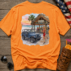 Beach Jeep T‑Shirt — Tropical Tiki Bar Sunset Graphic Tee