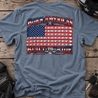 T-Shirt — "Born American, Built to Ride" Flag Motorcycle Graphic