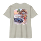 Beach Jeep T‑Shirt — Tropical Tiki Bar Sunset Graphic Tee