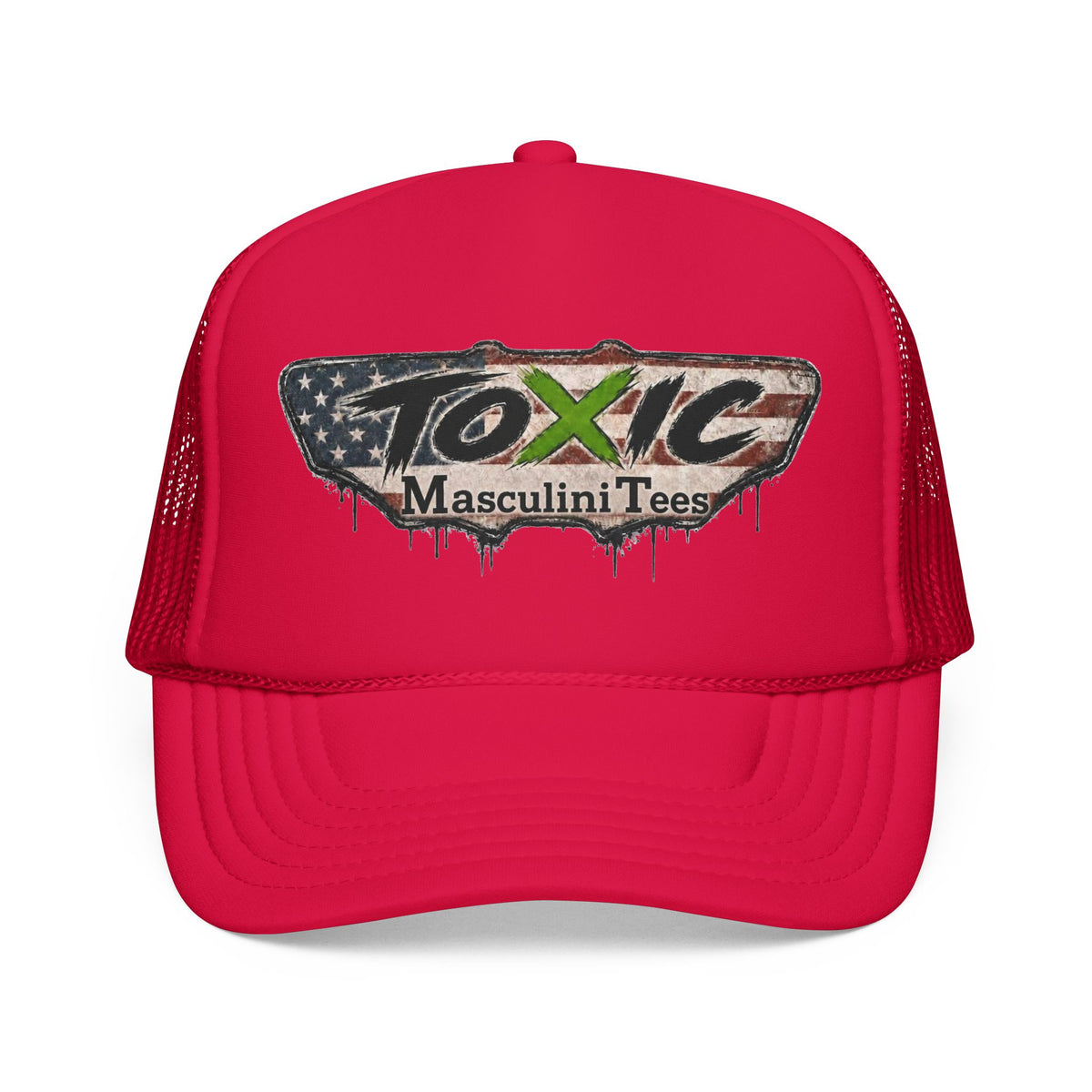 Toxic Masculini Tees Trucker Hat — Vintage American Flag Foam Cap
