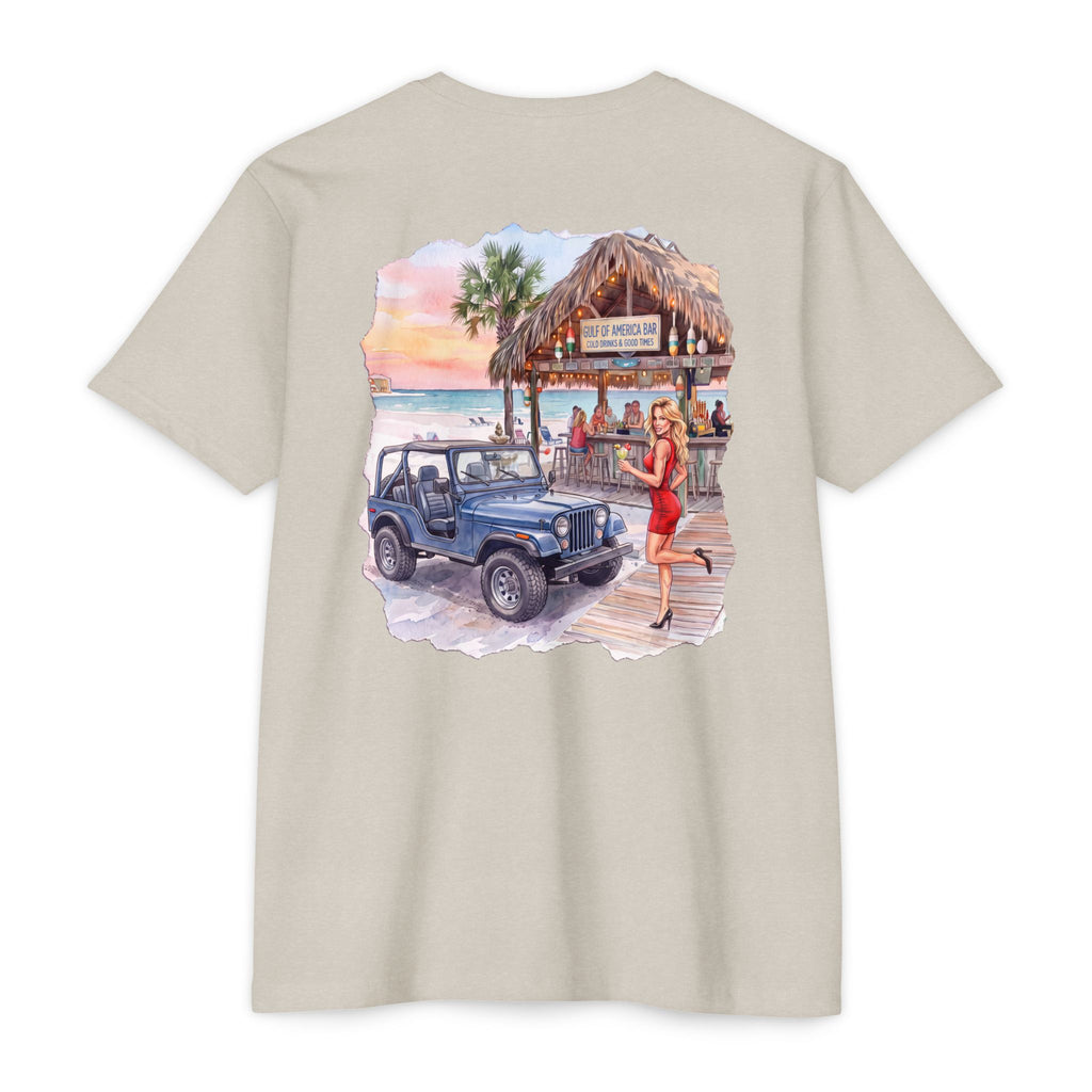 Beach Jeep T‑Shirt — Tropical Tiki Bar Sunset Graphic Tee