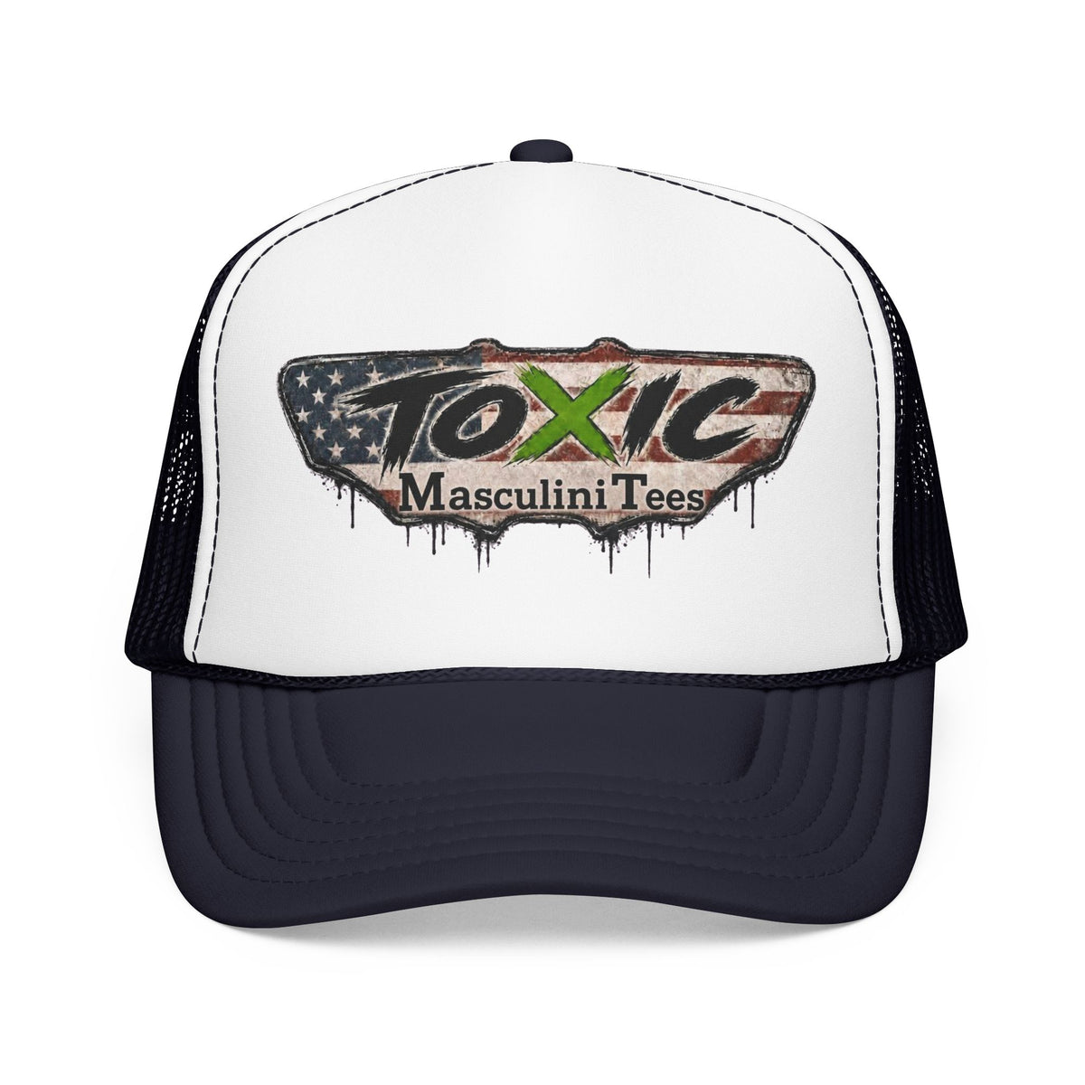 Toxic Masculini Tees Trucker Hat — Vintage American Flag Foam Cap