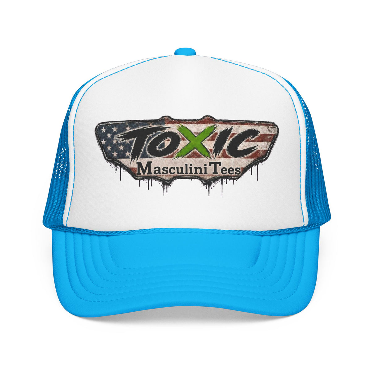 Toxic Masculini Tees Trucker Hat — Vintage American Flag Foam Cap