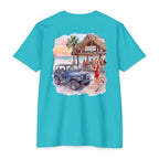 Beach Jeep T‑Shirt — Tropical Tiki Bar Sunset Graphic Tee