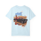 Vintage Roadtrip T-Shirt — Woman by Classic Car Desert Scene