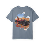Vintage Roadtrip T-Shirt — Woman by Classic Car Desert Scene