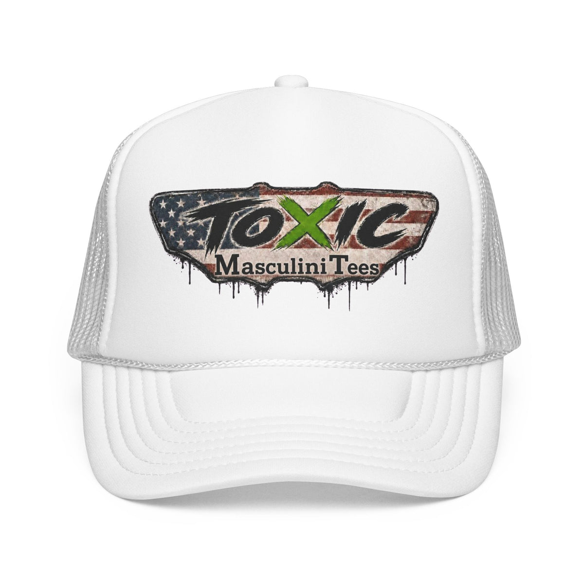 Toxic Masculini Tees Trucker Hat — Vintage American Flag Foam Cap