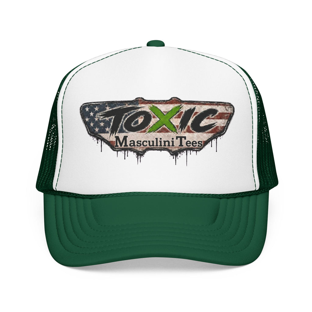 Toxic Masculini Tees Trucker Hat — Vintage American Flag Foam Cap