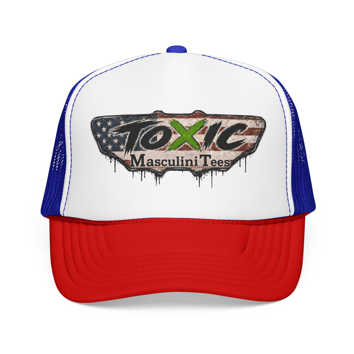 Toxic Masculini Tees Trucker Hat — Vintage American Flag Foam Cap