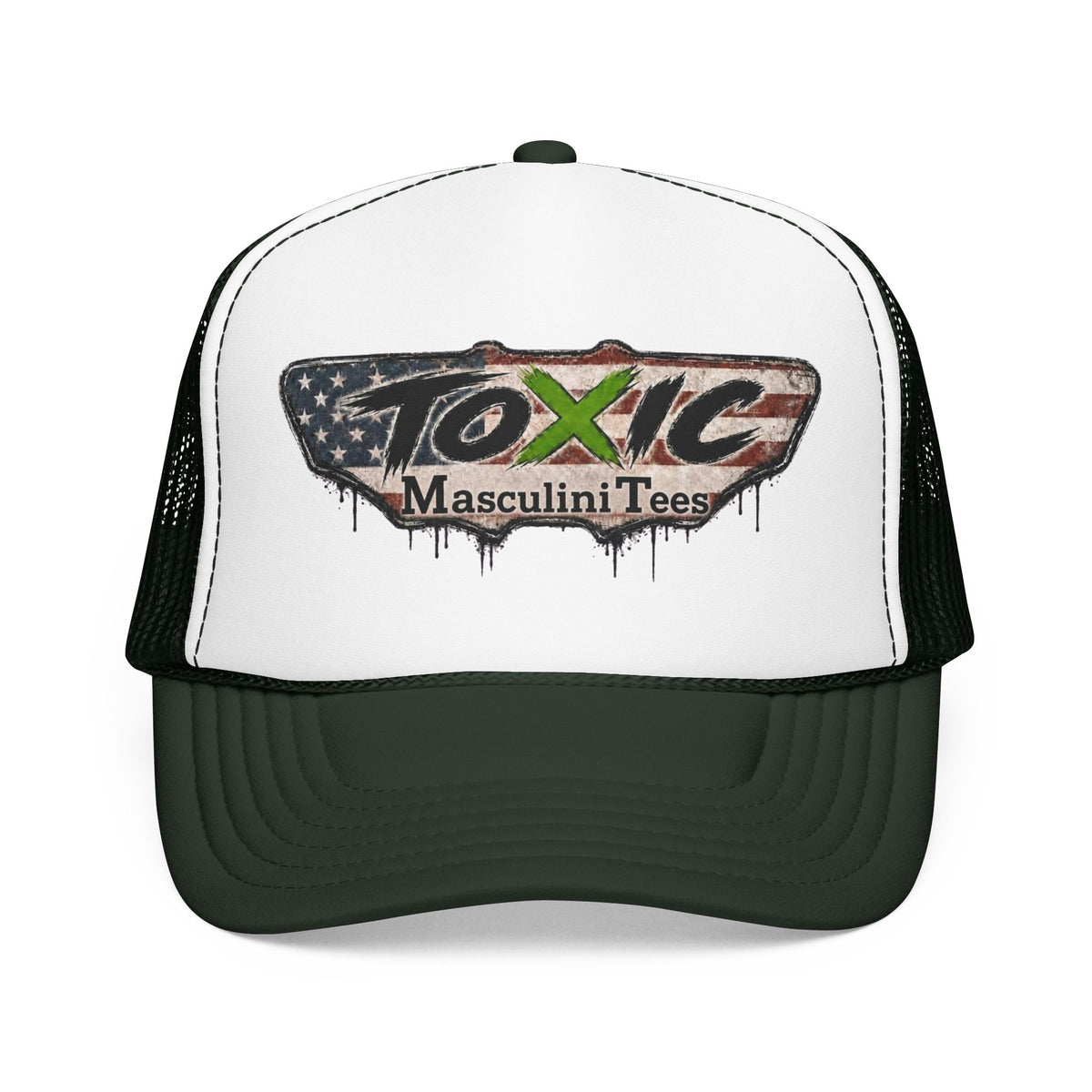 Toxic Masculini Tees Trucker Hat — Vintage American Flag Foam Cap